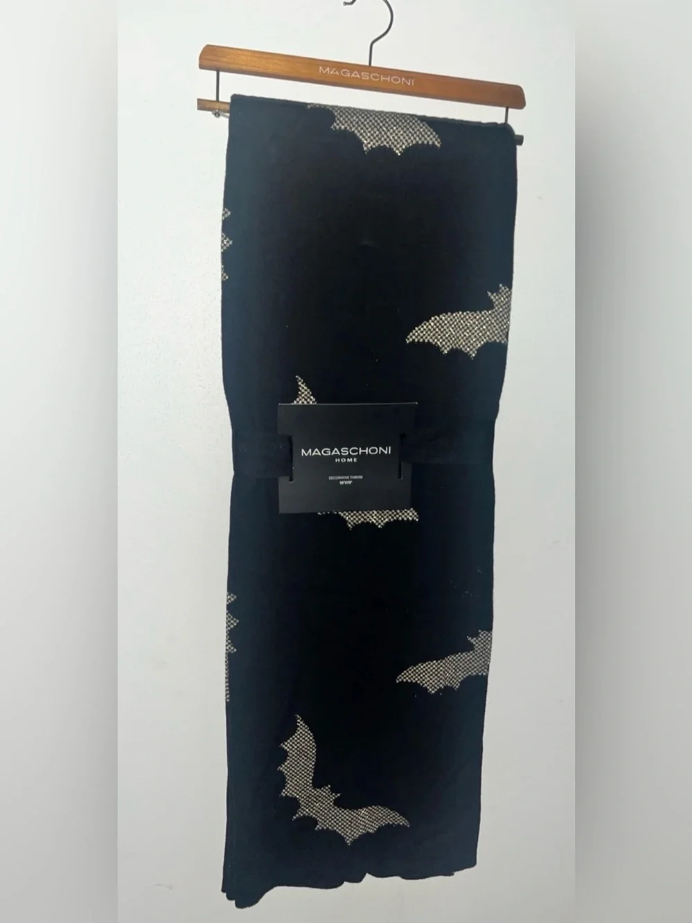 NWT Magaschoni Home Beaded Rhinestone Bat 50 x 70 Oversized Blanket Halloween
